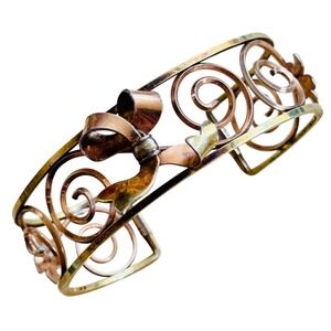 VTG Krementz Art Deco bow cuff Bracelet rose gold filled Regal scroll floral